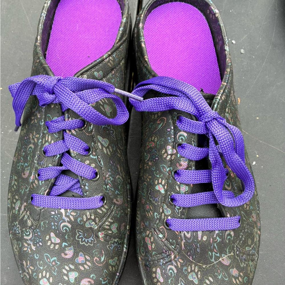 Paw Print  Black Sneakers with Purple Laces